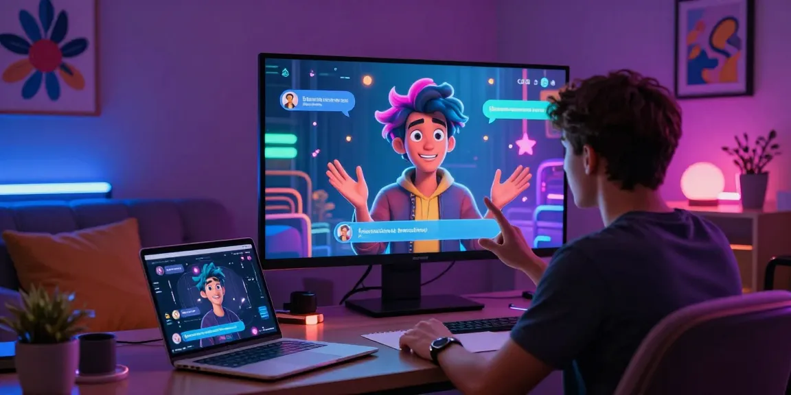 Engaging in a lively NSFW AI chat with animated character in cozy, modern environment.