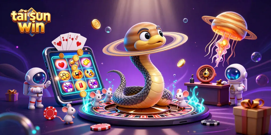 Play exciting games with tải sun win in a vibrant casino-themed cosmic illustration.